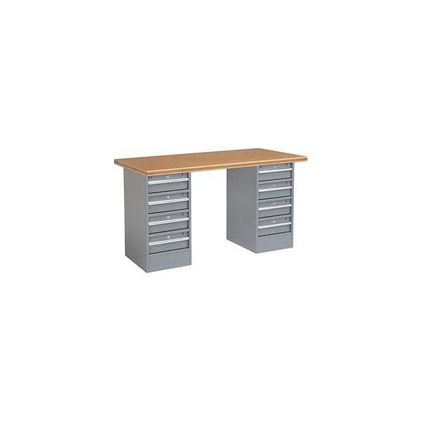 Global Equipment 60"W x 30"D Pedestal Workbench - 8 Drawers, Shop Top Safety Edge - Gray 300755 - main